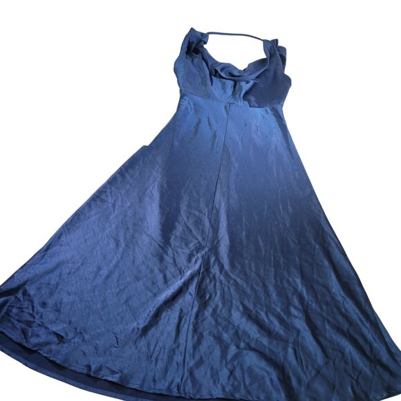 Lulus Navy Blue Satin Sleeveless Maxi Dress With Cowl Neckline Size S - Picture 1 of 8